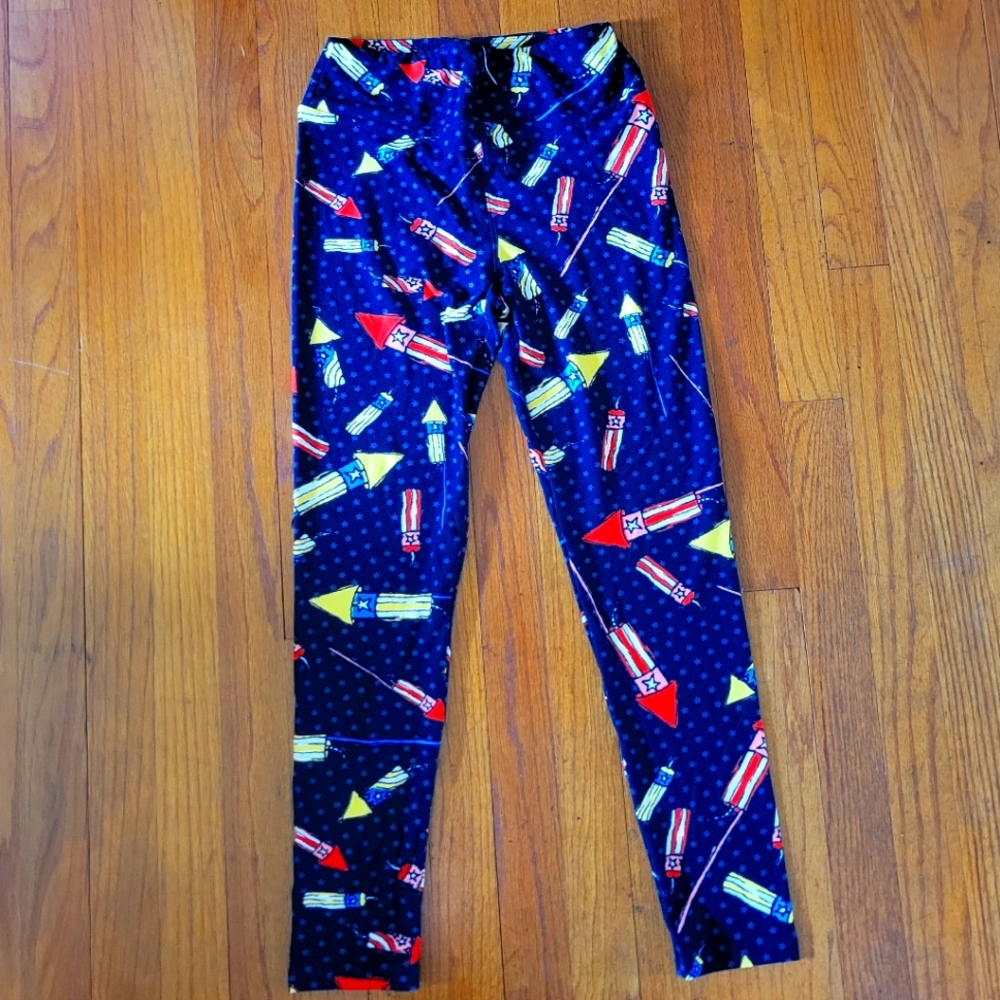 4th of July Rocket firecracker LLR Leggings One Size